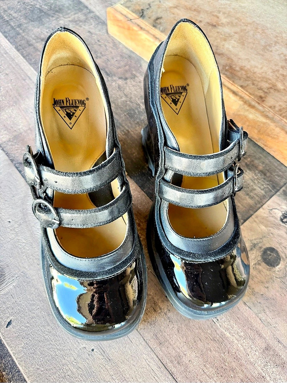 John Fluevog The Deliberately Patent Mary Jane Heels in Black
